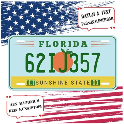 Druck-66 US KENNZEICHEN FLORIDA - Personalisierbar License Plate - FUN SCHILD - Flach bedruckt