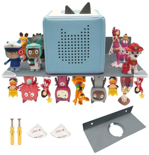 Chedin Metall Tonie Regal | vollständig magnetisches Toniebox Regal für 20 Figuren + Box | Wandregal lagerregal für Toniebox | Tonieregal Tonie Box mit Aussparung (Edelstahl, grau)