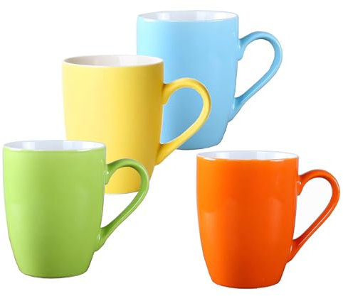 Hylruu 330ml Unique Coffee Mugs, Ceramic Cup for Home and Office, Microwave Dishwasher Safe, Set of 4, Green