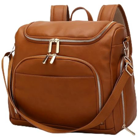 PU-Leder-Wickeltaschen-Rucksack, wasserdicht, großes Fassungsvermögen, für Mama und Papa, große Kapazität, braun