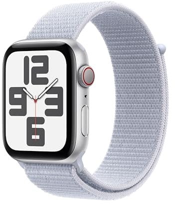 Apple Watch SE de 2.ª generación GPS + Cellular Smartwatch con Caja de Aluminio en Plata de 44 mm y Correa Loop Deportiva Azul Nube. Monitores de entreno y sueño y Neutro en Carbono