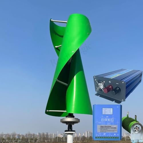 2000W Windkraftanlage vertikaler 48V Windgenerator mit hybridem MPPT-Controller Wechselrichter für 220V Hausgebrauch 2KW Windturbine Windräder (Grüne Farbe)