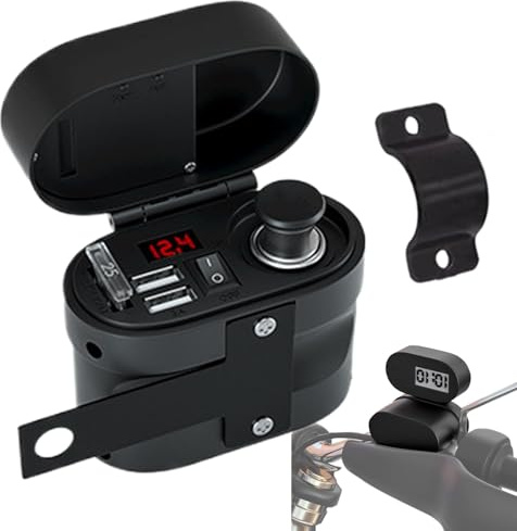 Motorrad-Ladegerät für Handy, Fahrrad-Ladegerät mit Uhr, wasserdicht | multifunktional, staubdicht, mit Uhr und Spannungsanzeige