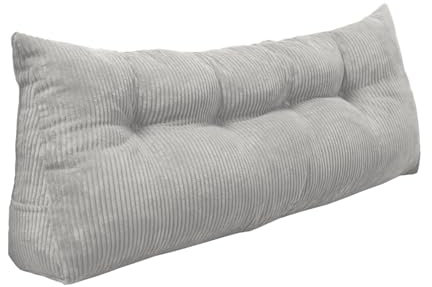 chilly pilley® Stützkissen Cord Rückenkissen Lesekissen Bettkissen Wandkissen Keilkissen Bettstützkissen viele Farben, 140x50x20 (Hellgrau)