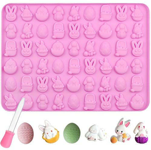 YXHZVON Oster Silikonform Gummibärchen Häschen, 1 Stück Mini-Kaninchen-Häschen-Silikonform mit Tropfer, Silikon Schokoladenform für Osterpartys, Gummibärchen, Schokolade, Keksen