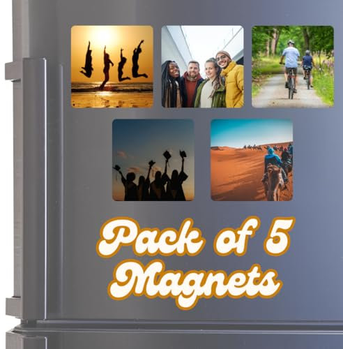 Personalised Fridge Magnets Pack of 5 Gloss Custom Photo Logo Print – Square Photo Tiles, Custom Gift, Unique Small Keepsake