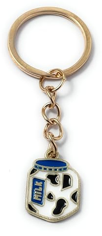 FizzyButton Gifts Milk Carton Keyring Key Ring with Enamel Charm and Gold Tone Keychain