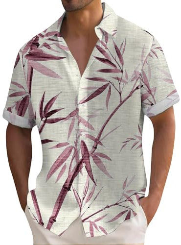 Generic Men's White Short Sleeve Linen Rayon Blend Button Down Camp Collar Shirt