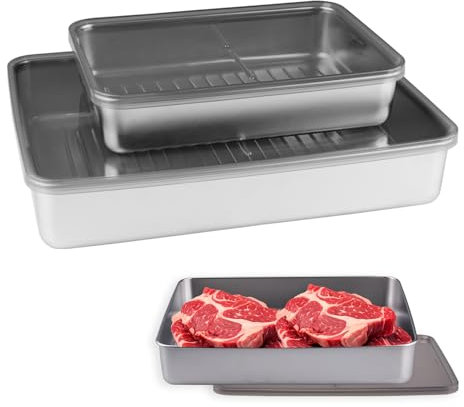 WakiHong 2 Piece Set Stainless Steel Food Containers with Lids Refrigerator Airtight Storage Containers Metal Stainless Steel Storage Containers for Freezer Dishwasher Safe (800ml+2000ml)
