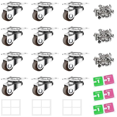 Keboyoe 12 Pcs Castor Wheels Small Caster WheelS 0.5 inch Caster Wheel Soft Rubber Swivel Casters Self Adhesive CasterS Wheels 360 Rotating Silent Casters for Furniture Kitchen Drawers Planters