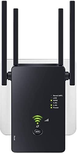 WLAN Repeater WLAN Verstärker 1200Mbit/s Dualband 2,4GHz+5GHz WiFi Booster mit Repeater/Router/Access Point Modus,4 Antenne,Einfache Einrichtung,WiFi Range Extender Mit LAN/WAN Port