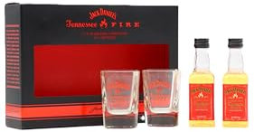 Jack Daniel's - Tennessee Fire Miniatures & Shot Glasses Gift Pack - Whiskey Liqueur 5cl x 2 40% ABV