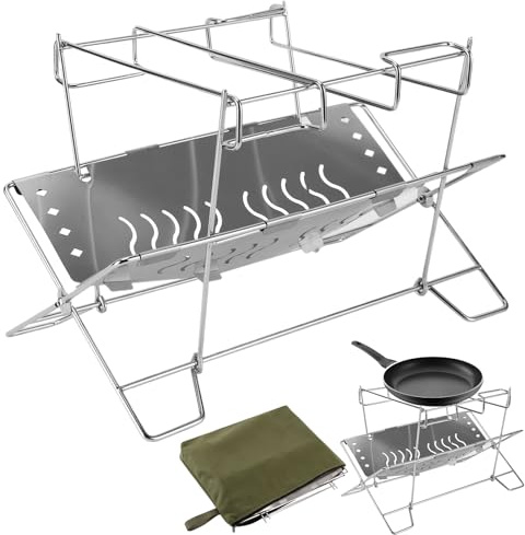 Yhsioaklo Halterung für Feuerschale aus Edelstahl, zusammenklappbar, für Campingfeuer, tragbar, für Grill, Terrasse, Garten und Grill