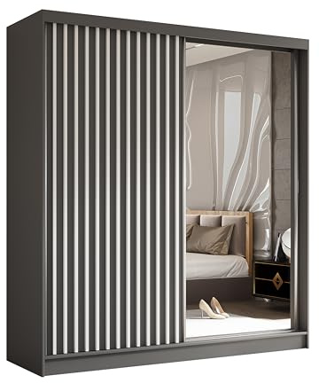 AXLIVING Cabinio Kleiderschrank Grau Weiß mit Spiegel 200 cm Breite
