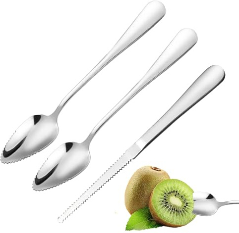 3 Pcs Grapefruit Spoons Set Serrated Edge Grapefruit Knife, tainless Steel Sharp Spoon, Stainless Steel Utensil Tool, Non-Stick Easy to Clean, for Kiwi Dessert Apple Fruit Puree Melon