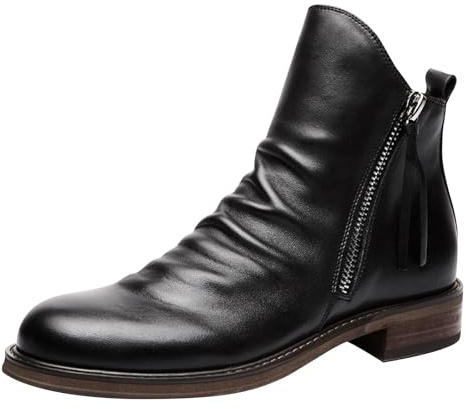 Herren Stiefel Gothic, Herren Stiefeletten Mit Reißverschluss Leder Pu | Hoher Schaft Arbeitsstiefel Rutschfeste Desert Boot Sport Wanderschuhe Chelsea Sneakers Biker Herbstschuhe