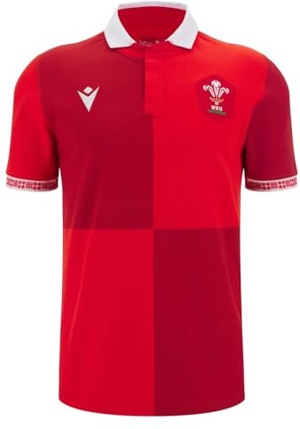 Macron Mens Wales Rugby Home Shirt 2025 Adults Short Sleeve