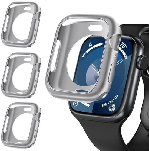 ivoler 3 Piezas Funda para Apple Watch 45mm / 44mm SE (2025/2022 / 2020) Series 9 8 7 6 5 4 (Sin Protector de Pantalla), Carcasa Protectora Antigolpes Suave TPU Anti-arañazos Estuche Case, Plata
