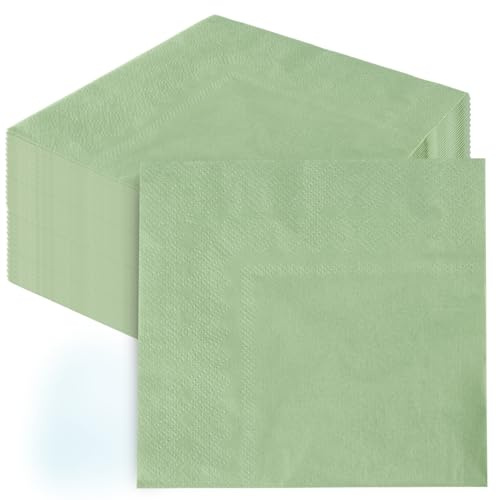 100 Stück Salbeigrüne Papierservietten 25x25cm – Doppellagige, Umweltfreundliche Servietten für Hochzeiten, Geburtstage & Feiern – Elegante Cocktailservietten in Trendfarbe Grün für Tischdeko