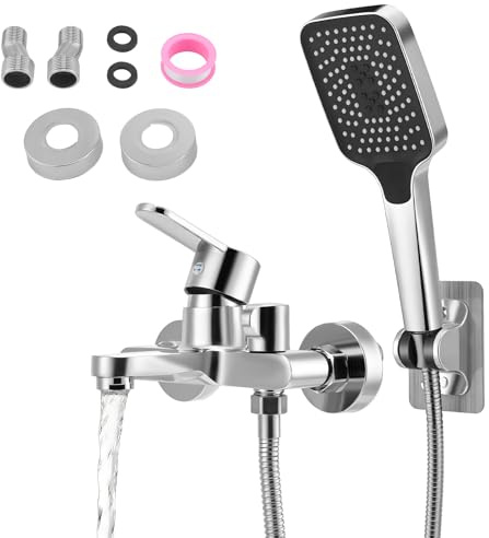 Rubinetto per vasca da bagno con doccetta a mano, miscelatore in ottone per vasca, Rubinetto da bagno a cascata, rubinetto per vasca con supporto a parete e flessibile doccia da 1,5 m Per Doccia