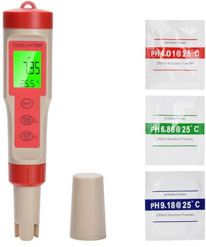 Voktta Wasserqualität Tester, 4-in-1 TDS/EC/pH/Temperatur Messgerät mit ATC, LCD-Hintergrundbeleuchtung, pH Tester für Pool, Aquarium, Hydroponik