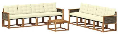 vidaXL Outdoor-Sofagarnitur mit Kissen 9 pcs Natur und Creme, Moderne Garten-Couch, tolles Set für Bequeme Lounge, langlebige Möbel, stylische Terrasse