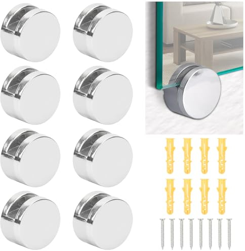 8 Stück Spiegelhalterung Zinklegierung, Runde Glashalter Klemmen, Rostfrei Spiegelbefestigung Set mit Dübeln & Schrauben, Wandhalterung für Badezimmer Spiegel & Glasbilder