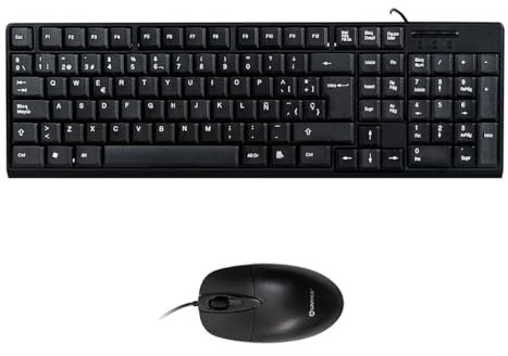 UNYKAch Kit Teclado y Ratón OEM Español, QWERTY, con Cable, 105 Teclas de Membrana, 1200 dpi, Conexión USB, Silencioso, Ergonómico, Windows, Mac, Android, Linux