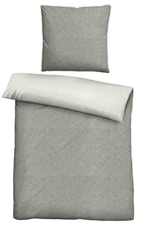 biberna 0840500 Wende-Bettwäsche Garnitur mit Kopfkissenbezug Melange-Flanell 1x 200x200 cm + 2x 80x80 cm, sturmgrau