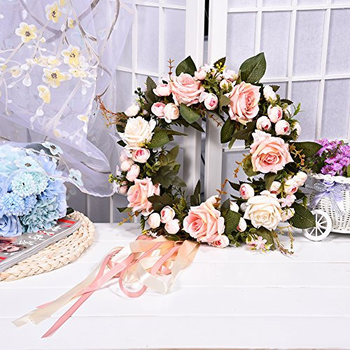 Cheerfulus Künstliche Rose Kranz Türkranz Wandschmuck Hochzeit Dekokranz Seiden Kunstblumen Blütenkranz Hause Fensterbank Hängen oder Legen Ornament