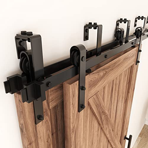 ZEKOO Rustic 8 FT Bypass Door Hardware Sliding Barn Door Hardware Steel Track for Double Wood Doors Kit Low Ceiling