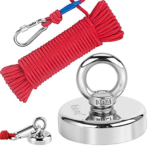 Wukong Starker Magnet 150kg, Extrem Starker Magnete 60mm Großer Magnetfischen Magnet mit 20m Seil für Magnetfischen und Bergung im Fluss