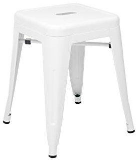 Vaukura Taburete Bajo Oliix - Taburete Industrial Metálico Mate (Blanco)