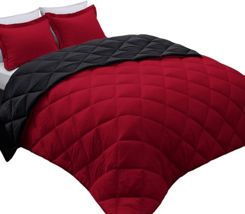 Basic Beyond Queen-Bettwäsche-Set – Rot und Schwarz, Queen-Size-Bett, wendbares Bettdecken-Set für alle Jahreszeiten, 1 Bettdecke (223,5 x 233,7 cm) und 2 Kissenbezüge (50,8 x 66 cm + 5,1 cm)
