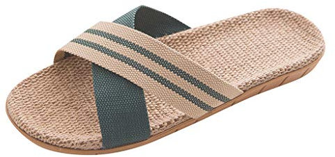 Lazzboy Herrenmode Anti-rutsch Leinen Home Indoor Toe Flache Schuhe Strand Hausschuhe Herren Anti-rutsch-leinen Hause Sommer Offene Zehe Wohnungen Beach Sandalen(Grün,40-41)
