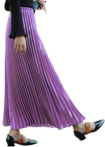 SOMTHRON Donna Casual Lunghezza alla caviglia A-Line plissettato con pieghe Autunno 10 colori, viola., Einheitsgröße
