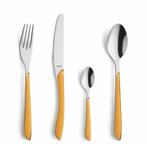 Kuppels Prisma Besteck Set für 6 Personen aus Edelstahl poliert | Besteckset 24-teilig | Hochwertige Kunststoff-Griffschalen in Curry | Rostfrei | Essbesteck für 6 Personen | Spülmaschinenfest