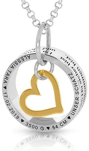 Halskette Damen Ring mit Gravur Mama Kette Familienkette 925 Silber Herz Herzkette Schmuck Familie Geburt Geschenk Mutter