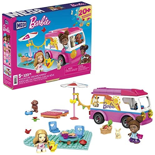 Mega Barbie Aventure en Camping-Car de rêve avec 2 Mini-Figurines, Jeu de Briques de Construction, 123 pièces, pour Enfant dès 5 Ans, GWR35