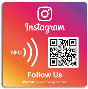 MESSAGENES | Aufkleber Folgen Sie uns Instagram mit Smart QR - NFC | 1 Quadratische Einheit | Schilder Bewertung NFC und QR Code | QR immer wieder verwendbar | Ideal für Schaufenster, Wand