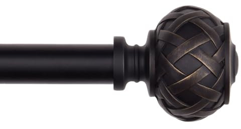 SZXIMU Curtain Pole for Windows 91-182 cm (36 to 72 Inches), Extendable Curtain Rod for Eyelet Curtains Drapery Rod with Netted Texture Finials,Black
