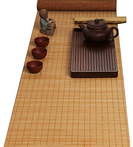 MMQGQ Runner da Tavolo in bambù in Stile Giapponese, Stuoia da tè Decorata da Casa da tè, Tavolo da Pranzo Intrecciato Naturale, Tovaglietta Antiscivolo, Lavabile(Size:40×210cm)