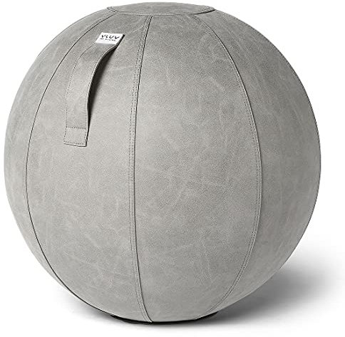 VLUV BOL Vega Sitzball, ergonomisches Sitzmöbel für Büro und Zuhause, Farbe: Cement, Ø 60cm - 65cm, Bezug aus veganem Kunstleder, robust und formstabil, mit Tragegriff