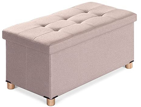 BRIAN & DANY Sitzbank mit Stauraum, Faltbar Sitztruhe Sitzhocker mit Deckel, Sitzcube Fußablage, Khaki, 76 x 38 x 40 cm