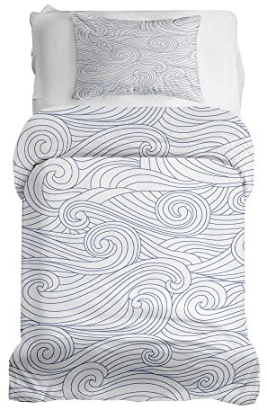 Gravity Bettwäsche 2 teilig Set für Gewichtsdecke Schlaufen Bezugssystem Baumwolle Deckenbezug 135x200cm und Kissenbezug 80x80cm für Erwachsene/Jugendliche Wellen Ozean blau weiß
