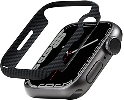 PITAKA Apple Watch 9/8/7 Case, 45mm, Aramid Fibre with Carbon Look, Slim Smartwatch Cover for Men, Air Case, Black Matte