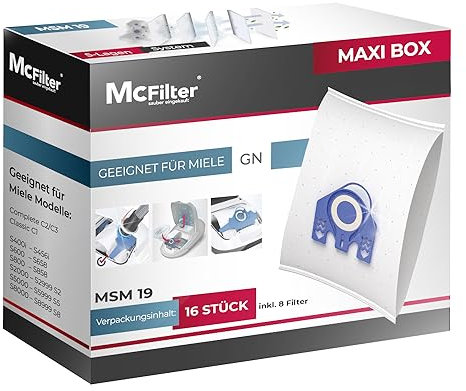McFilter | 16 sacchetti per la polvere adatti per Miele hoover Complete C2 Tango - SFAP3 | sacchetto per la polvere con 8 filtri | MAXI BOX