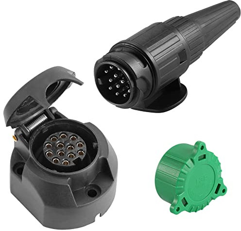SPARKMOTO Spina 13 Poli E Presa 13 Poli Rimorchio Impermeabile,presa per rimorchio 13 poli,spina per rimorchio 13 poli con copertina verde,Spina Presa Rimorchio 13Poli per Auto RV gancio traino(Nuovo)