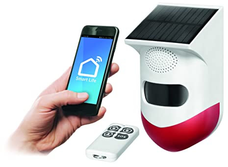 VIRONE AS-7 Alarma inalámbrica para el hogar conectada con sirena integrada y control remoto, batería solar a través de WiFi y control remoto TUYA incluido