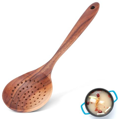 Passoire à fentes et cuillère à écumoire, cuillères à fentes en bois pour la cuisine, passoire louche cuillère à écumoire pour la cuisine